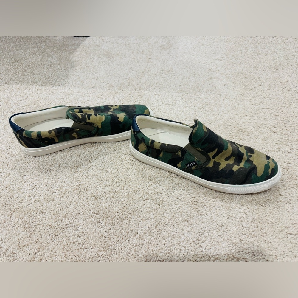 J.Crew Green Camouflage Slip-On Shoes, Size 12